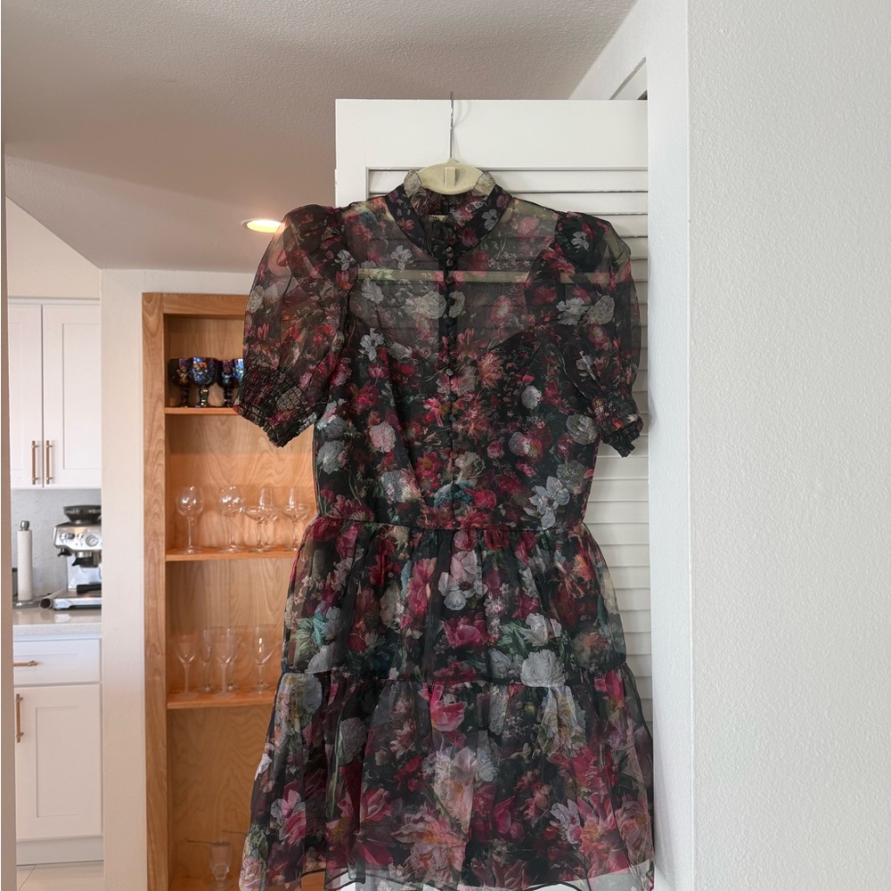 Alice + Olivia Vernita Puff Sleeve Mini Dress In After Midnight